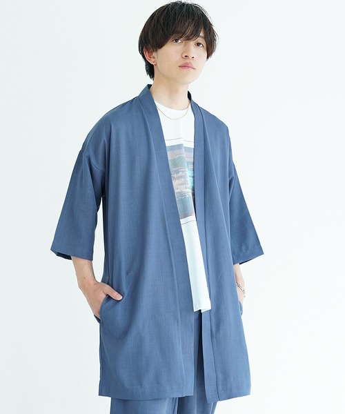 MinoriTY（マイノリティ）の「【MinoriTY】接触冷感テックリネン七分袖カーディガン 半袖カーデ メンズ ロングカーディガン 夏服（カーディガン/ボレロ・メンズ・ブラック/ブルー/ブラウン/チャコール・S/M/L）」の4枚目の写真