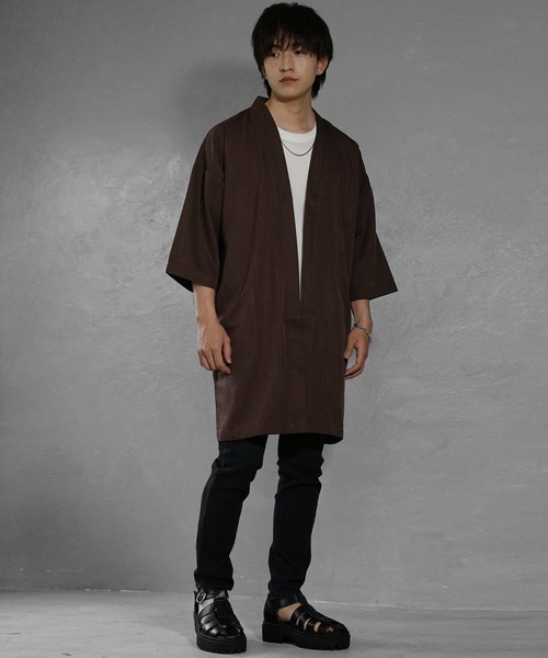 MinoriTY（マイノリティ）の「【MinoriTY】接触冷感テックリネン七分袖カーディガン 半袖カーデ メンズ ロングカーディガン 夏服（カーディガン/ボレロ・メンズ・ブラック/ブルー/ブラウン/チャコール・S/M/L）」の15枚目の写真