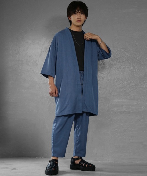 MinoriTY】接触冷感テックリネン七分袖カーディガン 半袖カーデ メンズ