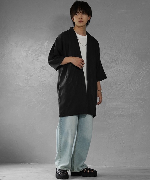 MinoriTY（マイノリティ）の「【MinoriTY】接触冷感テックリネン七分袖カーディガン 半袖カーデ メンズ ロングカーディガン 夏服（カーディガン/ボレロ・メンズ・ブラック/ブルー/ブラウン/チャコール・S/M/L）」の5枚目の写真