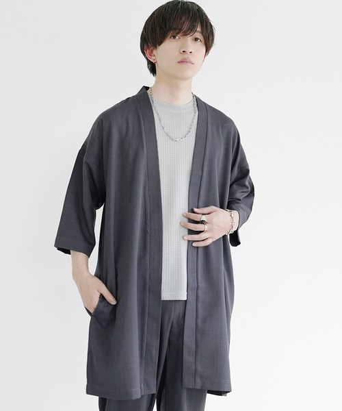 MinoriTY】接触冷感テックリネン七分袖カーディガン 半袖カーデ メンズ