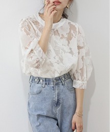 花柄シアージャガードブラウス