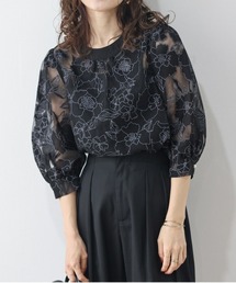 花柄シアージャガードブラウス