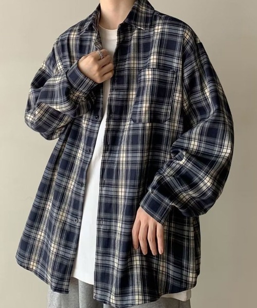 NEW GENTLEMAN(ニュージェントルマン)の「ランガムチェック オーバーサイズシャツ(シャツ/ブラウス・メンズ・ネイビー/ブラウン・M/L)」の4枚目の写真