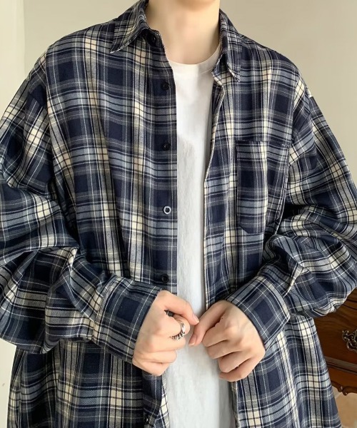 NEW GENTLEMAN(ニュージェントルマン)の「ランガムチェック オーバーサイズシャツ(シャツ/ブラウス・メンズ・ネイビー/ブラウン・M/L)」の5枚目の写真