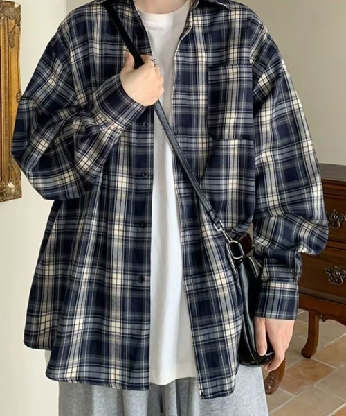 NEW GENTLEMAN(ニュージェントルマン)の「ランガムチェック オーバーサイズシャツ(シャツ/ブラウス・メンズ・ネイビー/ブラウン・M/L)」の8枚目の写真
