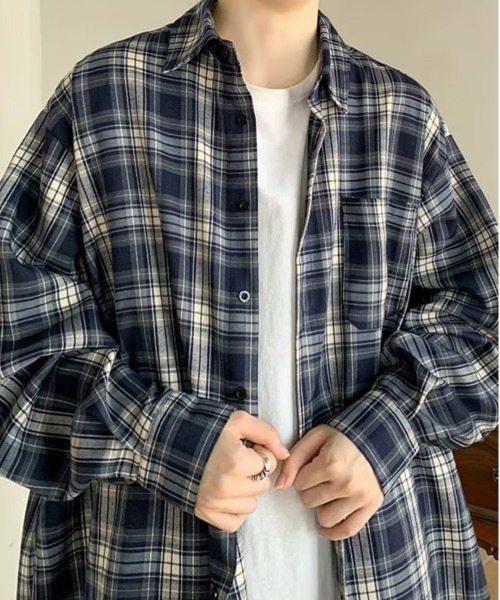 NEW GENTLEMAN(ニュージェントルマン)の「ランガムチェック オーバーサイズシャツ(シャツ/ブラウス・メンズ・ネイビー/ブラウン・M/L)」の10枚目の写真
