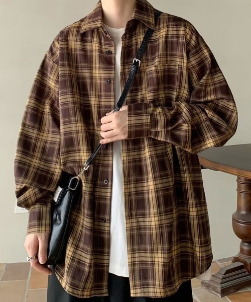 NEW GENTLEMAN(ニュージェントルマン)の「ランガムチェック オーバーサイズシャツ(シャツ/ブラウス・メンズ・ネイビー/ブラウン・M/L)」の11枚目の写真
