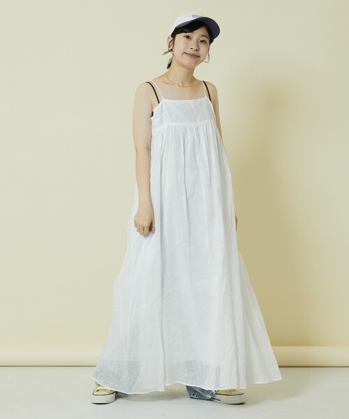 Freada（フリーダ）の「Freada/フリーダ コットンオーガンジー ドット柄 キャミソールワンピース（ワンピース・レディース・ホワイト/ブラック・ONE SIZE）」の6枚目の写真