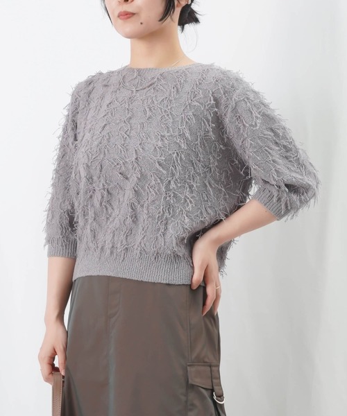 カサブランカ　ロングスリーブニット　ウールカシミヤ　プリント　L ブラウス LONG TEXTURED SUMMER SHIRT
