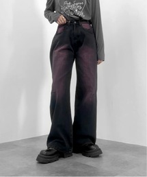 jiasecond.（ジアセカンド）の「【jiasecond.】ブラック×ピンクウォッシュデニムパンツ / ボトムス パンツ デニム ジーンズ ワイド ウォッシュ ヴィンテージ Y2K 韓国ストリート ピンク ブラック ZOZOTOWN限定（デニムパンツ）」