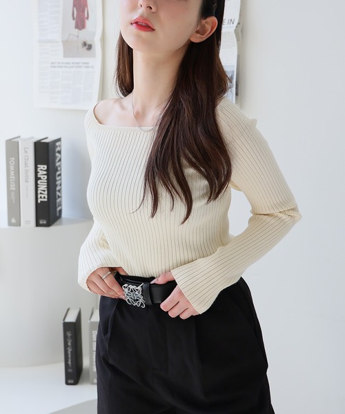 Girly Doll(ガーリードール)の「スクエアネックリブニット(ニット/セーター・レディース・アイボリー/ブラック/チャコールグレー/ピンク/モカ・L/M)」の22枚目の写真