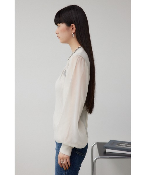 AZUL by moussy(アズールバイマウジー)の「袖シアー長袖リブトップス(Tシャツ/カットソー・レディース・グレー/マジェンタ/アイボリー/ブラック・SMALL/MEDIUM)」の9枚目の写真