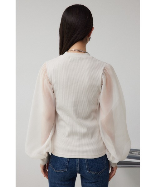 AZUL by moussy(アズールバイマウジー)の「袖シアー長袖リブトップス(Tシャツ/カットソー・レディース・グレー/マジェンタ/アイボリー/ブラック・SMALL/MEDIUM)」の10枚目の写真