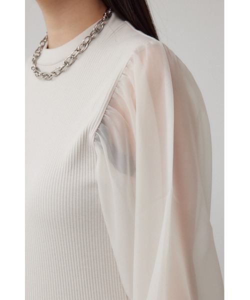 AZUL by moussy(アズールバイマウジー)の「袖シアー長袖リブトップス(Tシャツ/カットソー・レディース・グレー/マジェンタ/アイボリー/ブラック・SMALL/MEDIUM)」の12枚目の写真