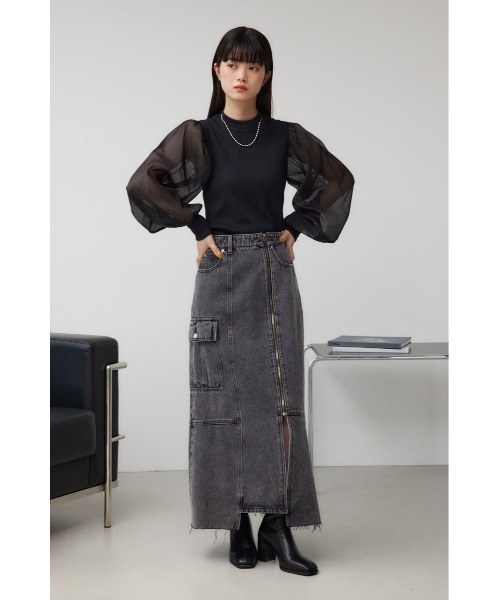 AZUL by moussy(アズールバイマウジー)の「袖シアー長袖リブトップス(Tシャツ/カットソー・レディース・グレー/マジェンタ/アイボリー/ブラック・SMALL/MEDIUM)」の18枚目の写真