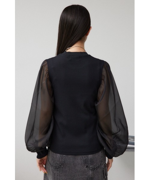 AZUL by moussy(アズールバイマウジー)の「袖シアー長袖リブトップス(Tシャツ/カットソー・レディース・グレー/マジェンタ/アイボリー/ブラック・SMALL/MEDIUM)」の21枚目の写真