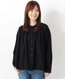 綿レーヨンスタンドカラーシャツ