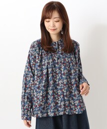 綿レーヨンスタンドカラーシャツ