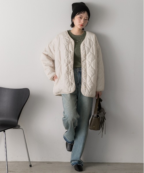 セール】キルティング 中綿ジャケット（ノーカラージャケット）｜ad