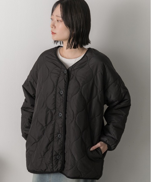 ad thie(アドティエ)の「キルティング 中綿ジャケット(ノーカラージャケット・レディース・ベージュ/ブラック/アイボリー/カーキ/ブルー・FREE)」の11枚目の写真