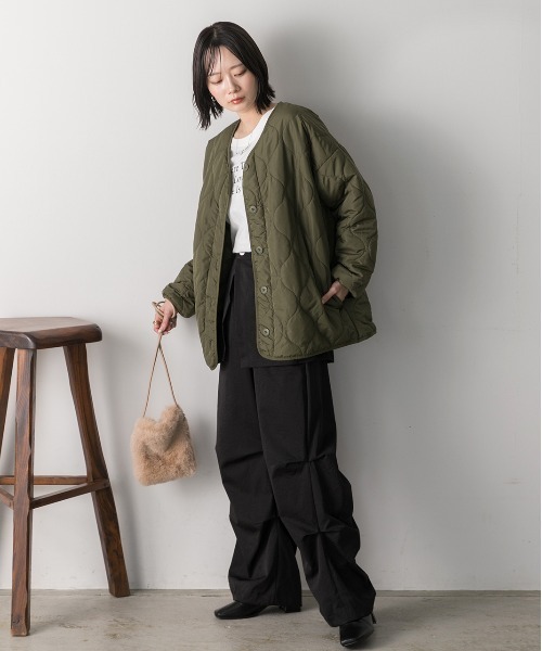 セール】キルティング 中綿ジャケット（ノーカラージャケット）｜ad