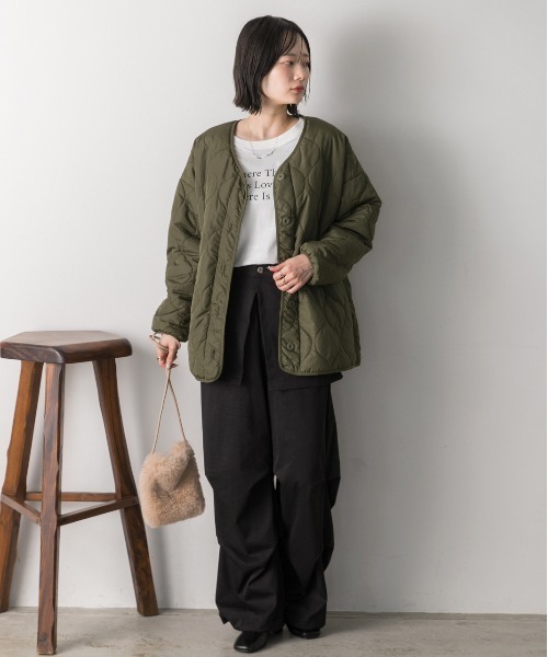 セール】キルティング 中綿ジャケット（ノーカラージャケット）｜ad