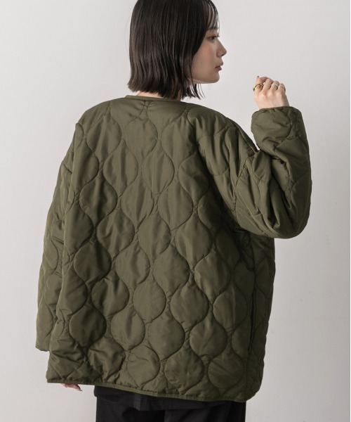 セール】キルティング 中綿ジャケット（ノーカラージャケット）｜ad