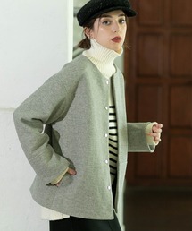 OPAQUE.CLIP | ◆《S-LLsize》ウールライクメルトン ノーカラーコート【洗濯機洗い可】(ノーカラーコート)