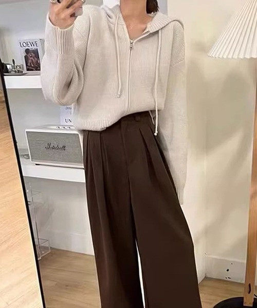 aimoha(アイモハ)の「フード付きジッパーカーディガン(カーディガン/ボレロ・レディース・ネイビー/オフホワイト/グレー・FREE)」の5枚目の写真