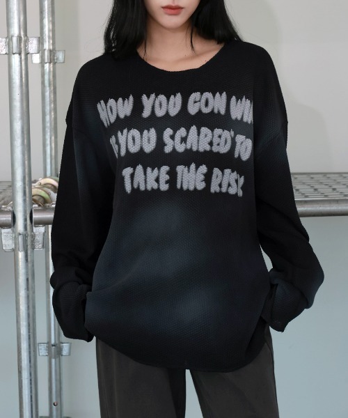 [2024AW][UNISEX]ビンテージウォッシュレタリングデザイン・オーバーフィットニット（ニット/セーター）｜FOLLOWIN（フォロウィン） 6,437円