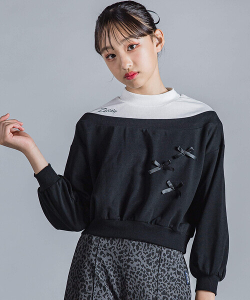 セール】オフショル風リボン付きトレーナー(130~160cm