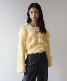loop knitting V neck knit / 切替ループ編みVネックニット