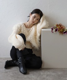 loop knitting V neck knit / 切替ループ編みVネックニット