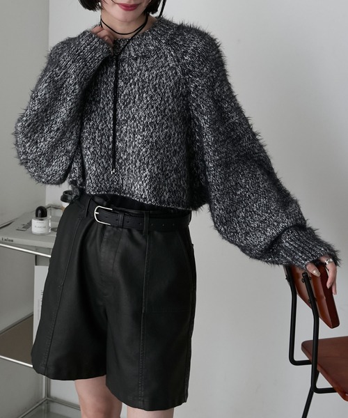 トップス Y's/ FLAKE PATTERN CROPPED PULLOVER forksy.】シャギーメタリッククロップド丈ニットプルオーバー forksy