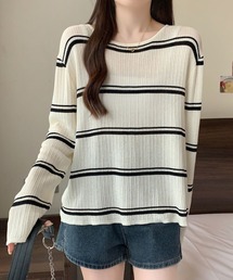 ボーダーデザインニットトップス