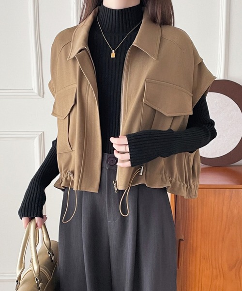 ABITOKYO(アビトーキョー)の「ドロストフレンチスリーブショートベスト(ベスト・レディース・ブラック/ベージュ・M/L/S)」の14枚目の写真