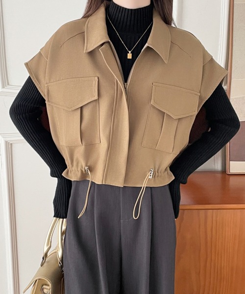ABITOKYO(アビトーキョー)の「ドロストフレンチスリーブショートベスト(ベスト・レディース・ブラック/ベージュ・M/L/S)」の18枚目の写真