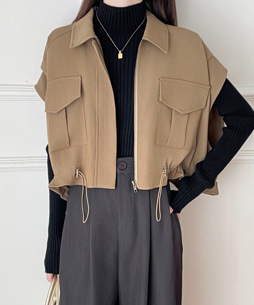 ABITOKYO(アビトーキョー)の「ドロストフレンチスリーブショートベスト(ベスト・レディース・ブラック/ベージュ・M/L/S)」の19枚目の写真