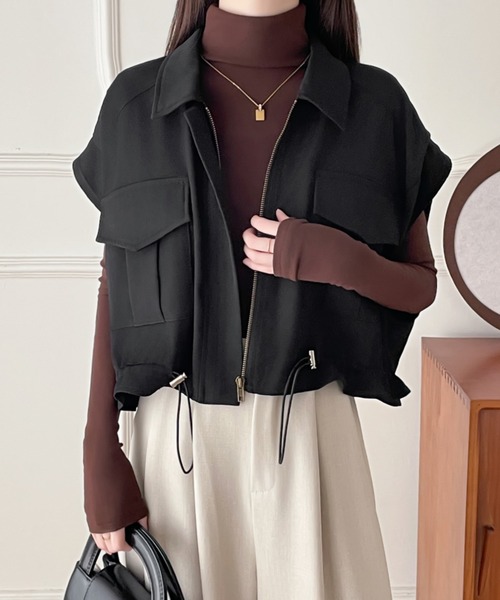 ABITOKYO(アビトーキョー)の「ドロストフレンチスリーブショートベスト(ベスト・レディース・ブラック/ベージュ・M/L/S)」の6枚目の写真