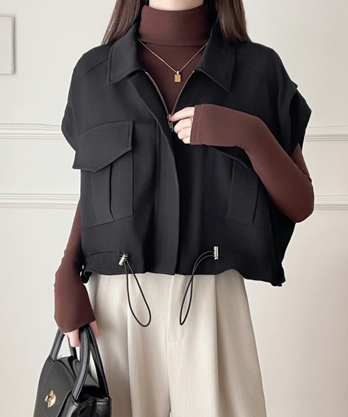 ABITOKYO(アビトーキョー)の「ドロストフレンチスリーブショートベスト(ベスト・レディース・ブラック/ベージュ・M/L/S)」の10枚目の写真
