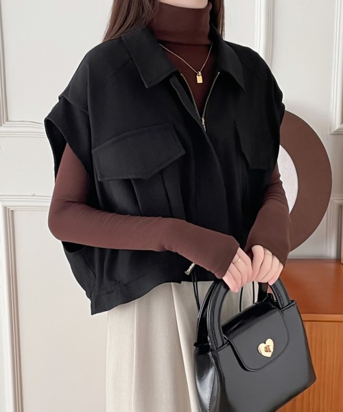 ABITOKYO(アビトーキョー)の「ドロストフレンチスリーブショートベスト(ベスト・レディース・ブラック/ベージュ・M/L/S)」の11枚目の写真