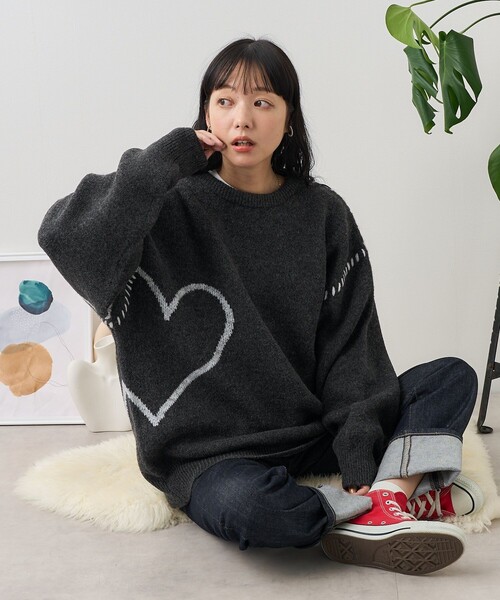 FREAK'S STORE(フリークスストア)の「リンキング ハートニット(ニット/セーター・レディース・オフホワイト/チャコールグレー/ネイビー・フリ-)」の12枚目の写真