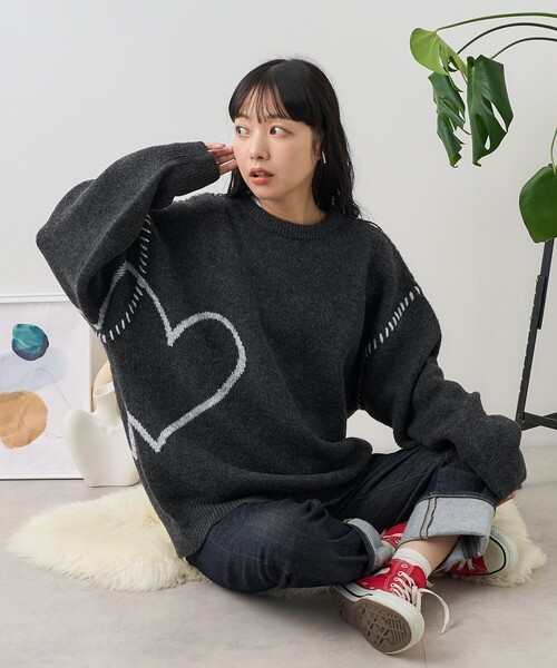FREAK'S STORE(フリークスストア)の「リンキング ハートニット(ニット/セーター・レディース・オフホワイト/チャコールグレー/ネイビー・フリ-)」の13枚目の写真