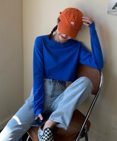 Ritzy（リッツィー）の「ショート丈 無地ロンT（Tシャツ/カットソー・レディース・ホワイト/ブラック/ブルー・FREE）」の3枚目の写真