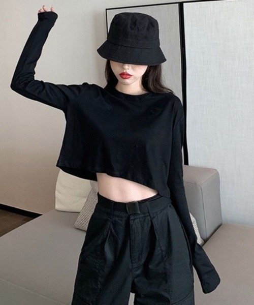 Ritzy（リッツィー）の「ショート丈 無地ロンT（Tシャツ/カットソー・レディース・ホワイト/ブラック/ブルー・FREE）」の5枚目の写真