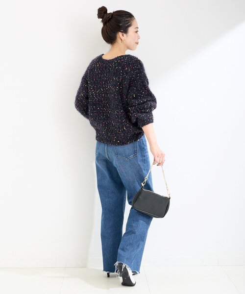 B.C STOCK（ベーセーストック）の「《追加3》ポコポコヤーンミックス2WAYカーディガン（カーディガン/ボレロ・レディース・ホワイト/レッド・FREE）」の3枚目の写真