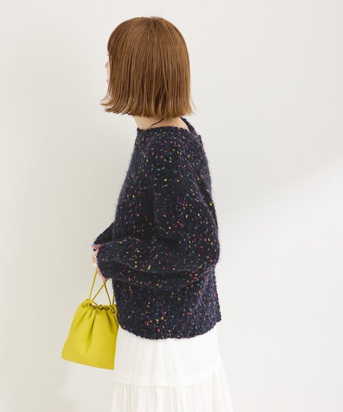 B.C STOCK（ベーセーストック）の「《追加3》ポコポコヤーンミックス2WAYカーディガン（カーディガン/ボレロ・レディース・ホワイト/レッド・FREE）」の13枚目の写真