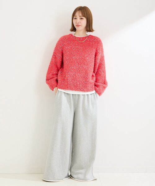 B.C STOCK（ベーセーストック）の「《追加3》ポコポコヤーンミックス2WAYカーディガン（カーディガン/ボレロ・レディース・ホワイト/レッド・FREE）」の17枚目の写真