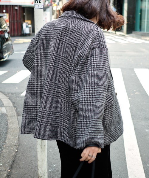 セール】グレンチェック ダブルジャケットコート（テーラード